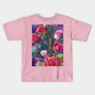 Beautiful painting of flower garden pink and red roses Kids T-Shirt